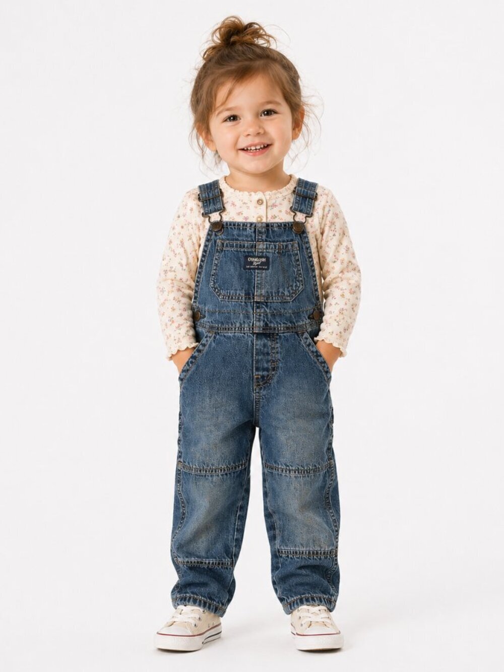 OSH KOSH B'Gosh Patchwork Denim Overalls Vestbak Blue 2T Vintage